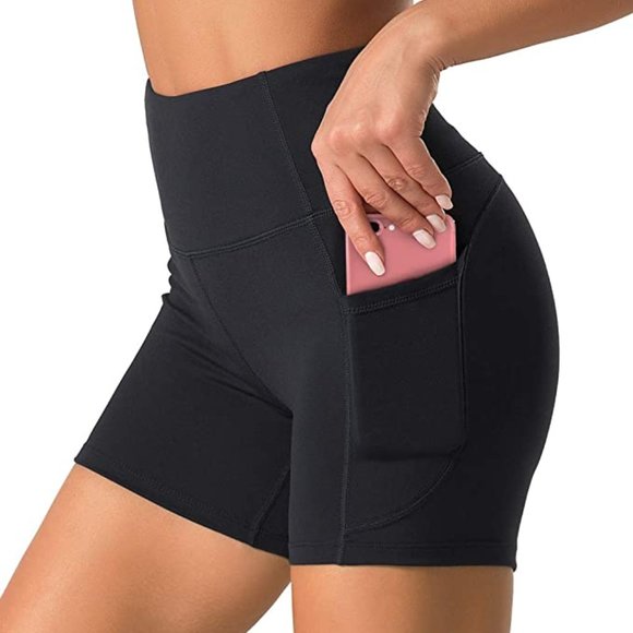 Womens Yoga Shorts with Pockets, High Waist Workouts Shorts Tummy Control - Picture 1 of 5